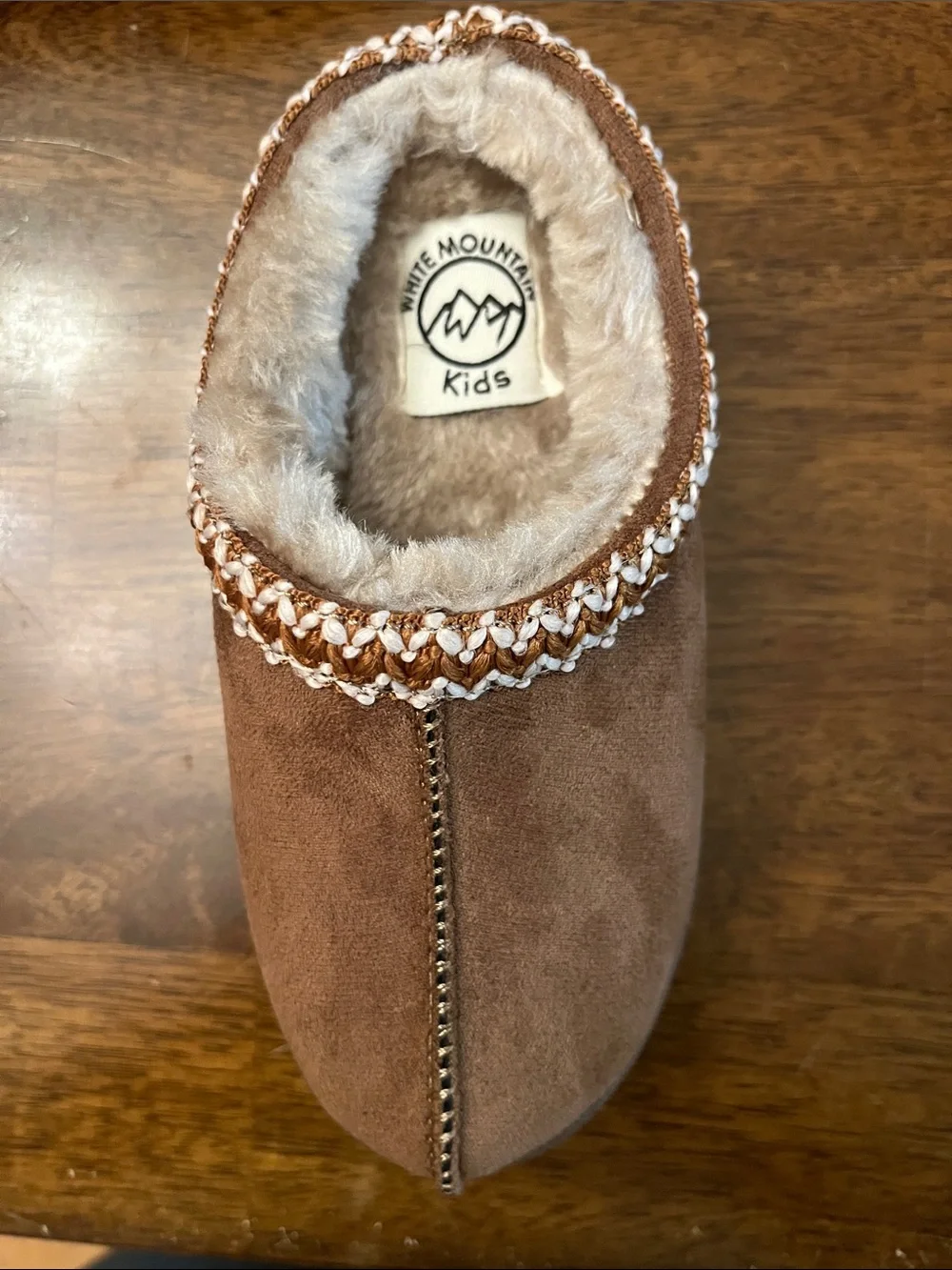 White Mountain Kids Brown Suede-Look Fleece Slip-On Slippers